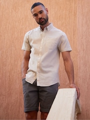 Threadbare Stone Linen Blend Short Sleeve Shirt - Image 1 of 4