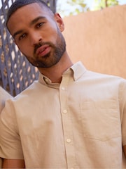 Threadbare Stone Linen Blend Short Sleeve Shirt - Image 4 of 4