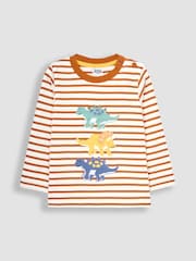 JoJo Maman Bébé Toffee Stripe Dinosaur Appliqué Top - Image 1 of 3