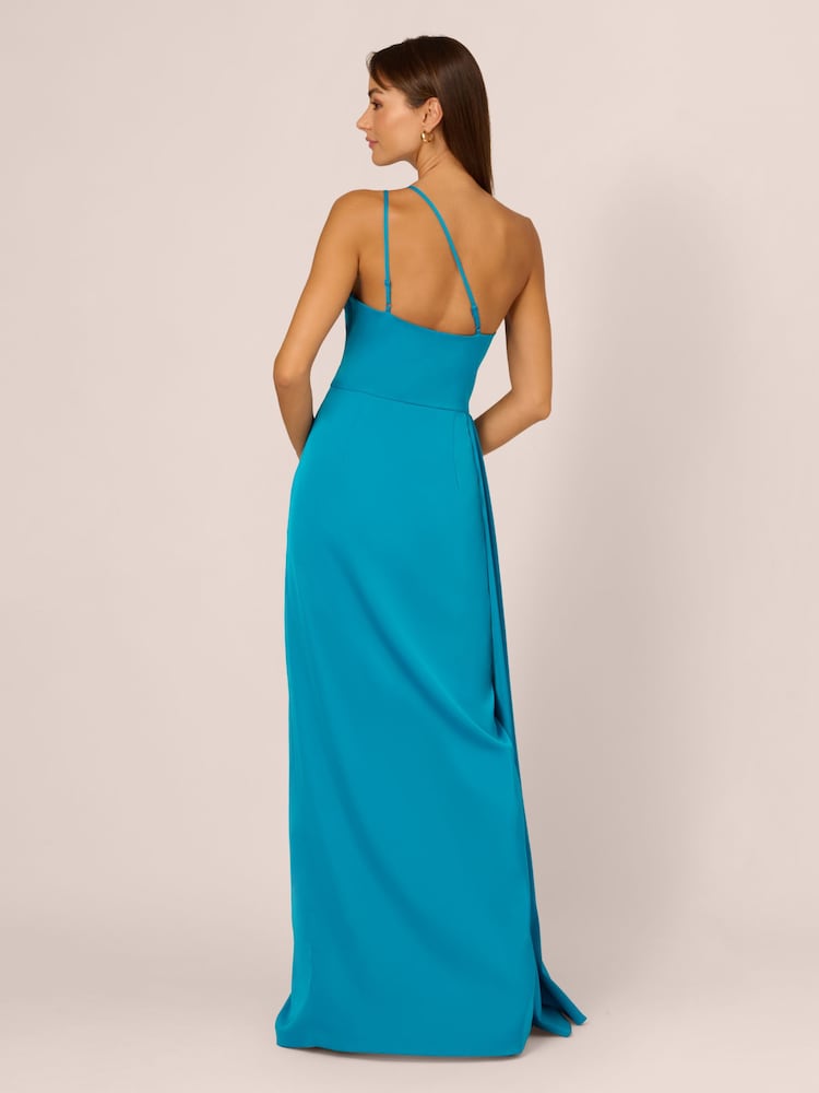 Adrianna Papell Blue Stretch Satin Gown - Image 2 of 7 Adrianna Papell Blue Stretch Satin Gown - Image 2 of 7