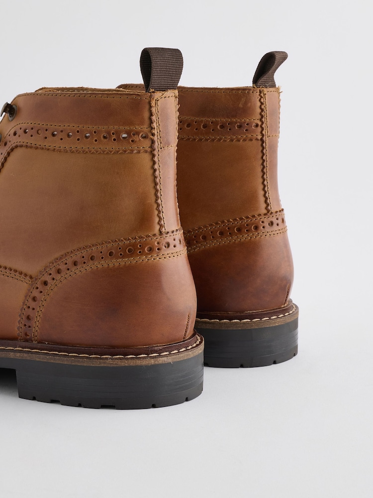 Tan Brown Leather Brogue Boots - Image 3 of 6