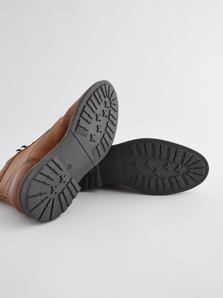 Tan Brown Leather Brogue Boots - Image 4 of 6