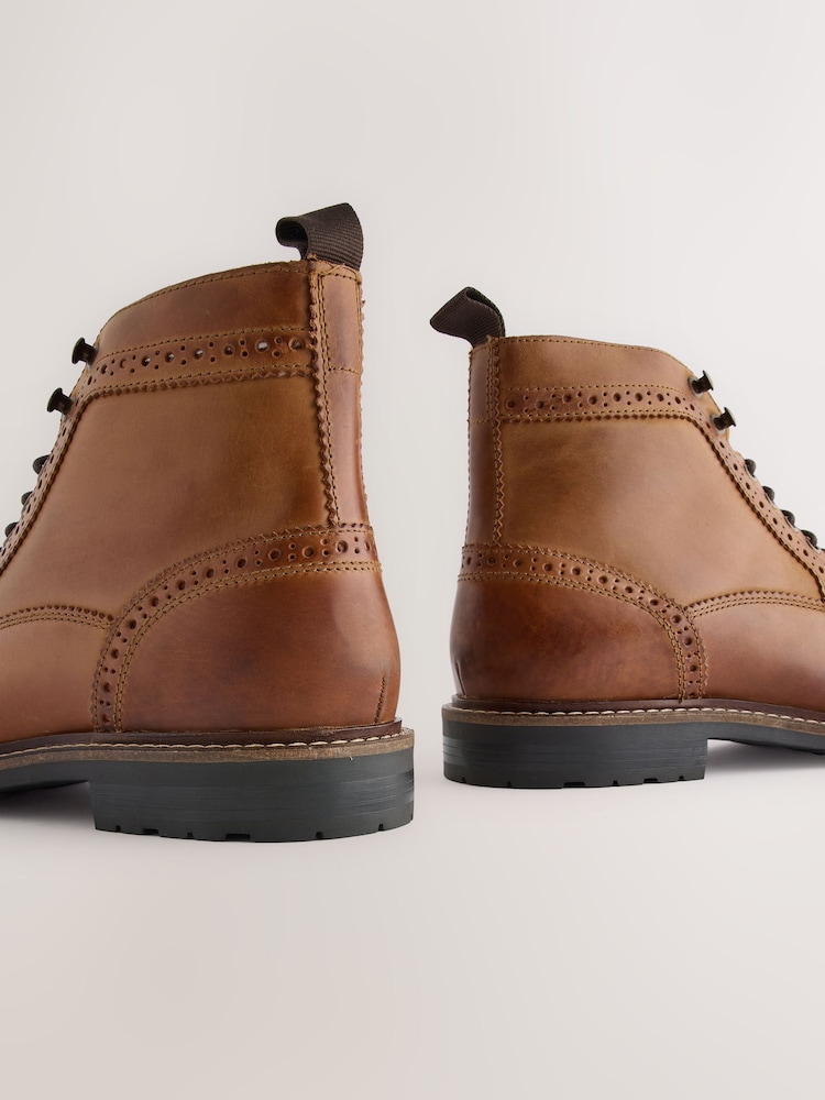 Tan Brown Leather Brogue Boots - Image 7 of 7