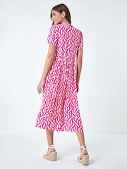 Roman Pink Geometric Print Tiered Midi Dress - Image 2 of 5