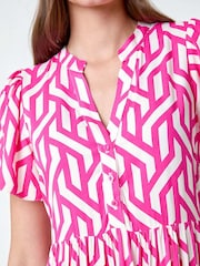 Roman Pink Geometric Print Tiered Midi Dress - Image 5 of 5