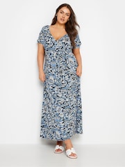 Yours Curve Blue Floral Print Tiered Maxi Dress - Image 1 of 4