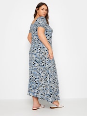 Yours Curve Blue Floral Print Tiered Maxi Dress - Image 3 of 4
