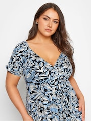 Yours Curve Blue Floral Print Tiered Maxi Dress - Image 4 of 4