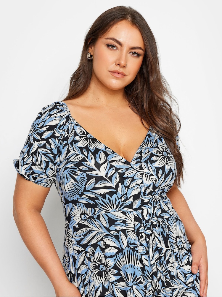 Yours Curve Blue Floral Print Tiered Maxi Dress - Image 4 of 4