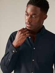 Black 100% Cotton Textured Waffle Long Sleeve Shirt - Image 1 of 7