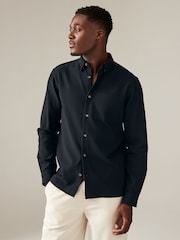 Black 100% Cotton Textured Waffle Long Sleeve Shirt - Image 4 of 7