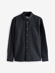 Black 100% Cotton Textured Waffle Long Sleeve Shirt - Image 5 of 7