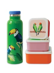 Emily Brooks Stainless Steel Toucan Water Bottle & Set of 3 Snack Pots - Image 1 of 2
