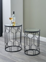 Pacific Black Mirrored Glass and Graphite Metal Round Tables Set of 2 - Image 1 of 6