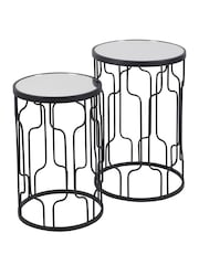 Pacific Black Mirrored Glass and Graphite Metal Round Tables Set of 2 - Image 2 of 6