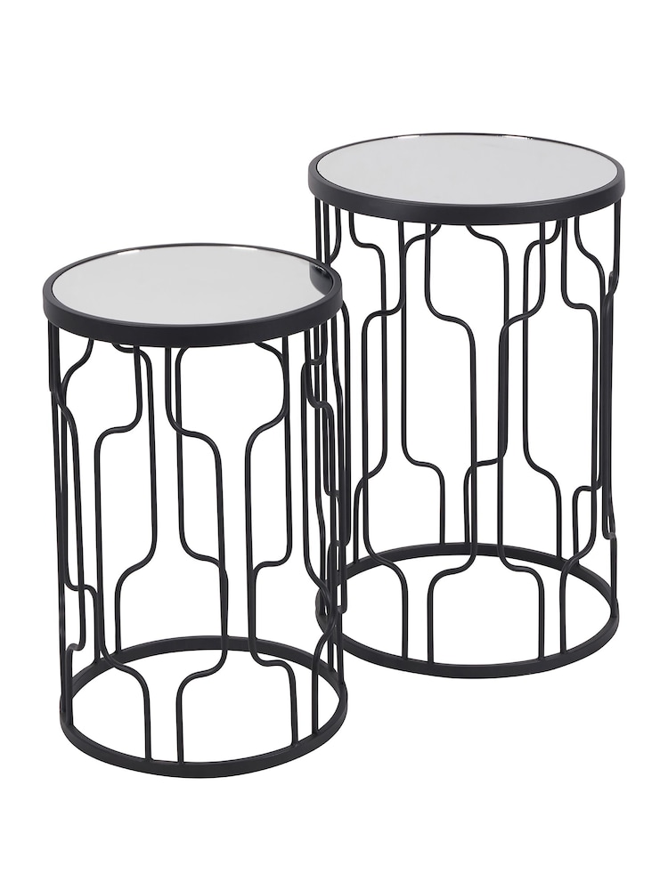 Pacific Black Mirrored Glass and Graphite Metal Round Tables Set of 2 - Image 2 of 6