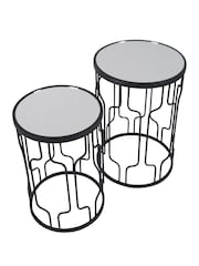 Pacific Black Mirrored Glass and Graphite Metal Round Tables Set of 2 - Image 3 of 6