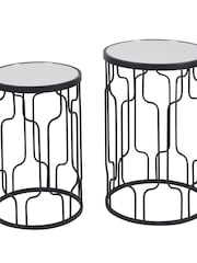 Pacific Black Mirrored Glass and Graphite Metal Round Tables Set of 2 - Image 4 of 6