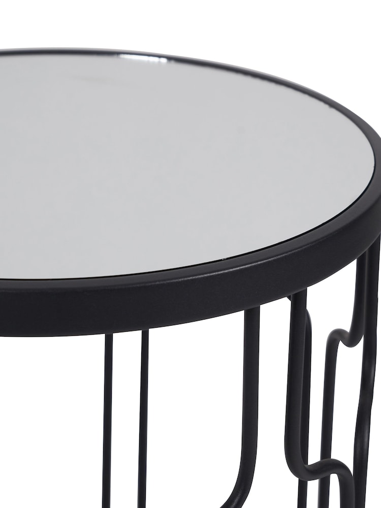 Pacific Black Mirrored Glass and Graphite Metal Round Tables Set of 2 - Image 6 of 6