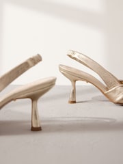 Gold Premium Leather Side Twist Square Toe Sandals - Image 10 of 11