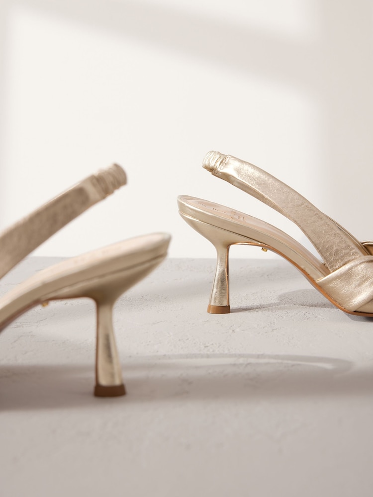 Gold Premium Leather Side Twist Square Toe Sandals - Image 10 of 11