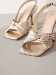 Gold Premium Leather Side Twist Square Toe Sandals - Image 11 of 11