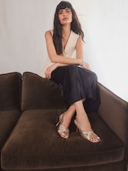 Gold Premium Leather Side Twist Square Toe Sandals - Image 2 of 11