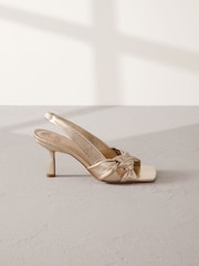 Gold Premium Leather Side Twist Square Toe Sandals - Image 7 of 11