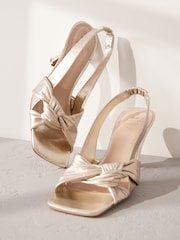 Gold Premium Leather Side Twist Square Toe Sandals - Image 8 of 11
