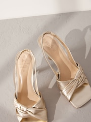 Gold Premium Leather Side Twist Square Toe Sandals - Image 9 of 11