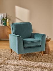 Plush Chenille Teal Blue Walnut Leg Stamford Armchair - Image 1 of 9