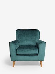 Plush Chenille Teal Blue Walnut Leg Stamford Armchair - Image 6 of 9