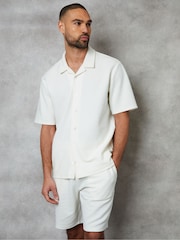 Threadbare Ecru Textured Revere Collar Short Sleeve Shirt - Image 1 of 4