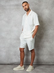 Threadbare Ecru Textured Revere Collar Short Sleeve Shirt - Image 3 of 4