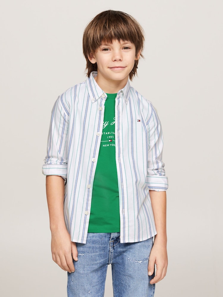 Tommy Hilfiger White/Blue Oxford Striped Shirt - Image 1 of 6 Tommy Hilfiger White/Blue Oxford Striped Shirt - Image 1 of 6