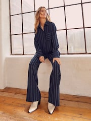 Mint Velvet Blue Pinstripe Wide Trousers - Image 1 of 1