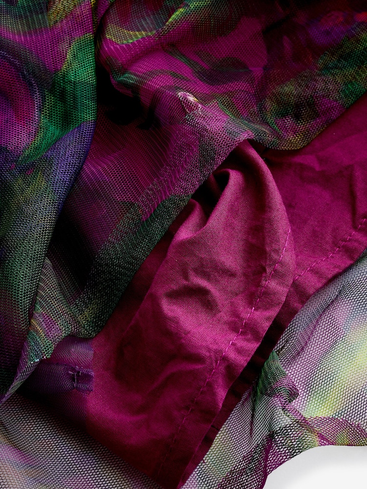 Plum Purple Printed Mesh Party Dress (3mths-7yrs) - Image 11 of 11