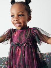 Plum Purple Printed Mesh Party Dress (3mths-7yrs) - Image 6 of 11