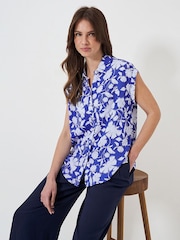 Crew Clothing Blue Printed Short Sleeve Shirt - Image 1 of 4