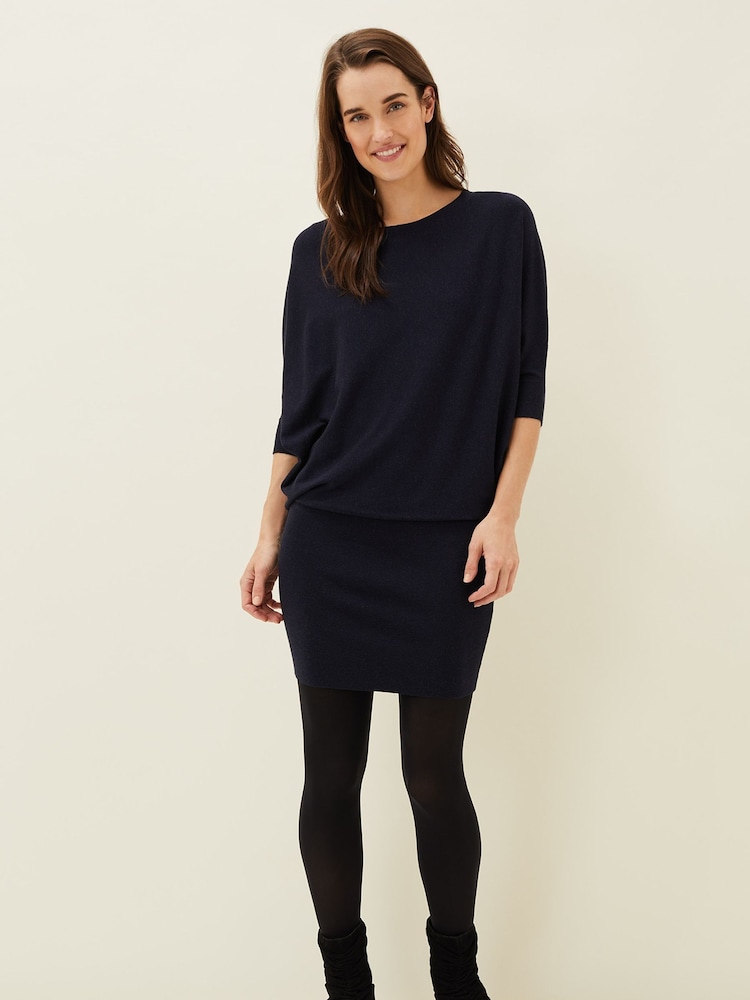 Phase Eight Navy Becca Batwing Knitted Dress - Image 1 of 6