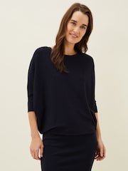 Phase Eight Navy Becca Batwing Knitted Dress - Image 3 of 6
