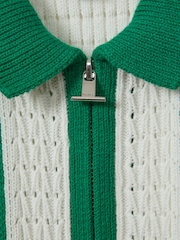 Reiss White/Bright Green Painter 3-9 yrs Knitted Cotton Zip-Front Shirt - Image 4 of 4