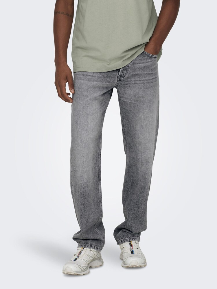 Only & Sons Grey Straight Leg Jeans - Image 1 of 6