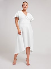 Yours Curve White LONDON Curve Dipped Hemline Jacquard Dress - Image 1 of 5