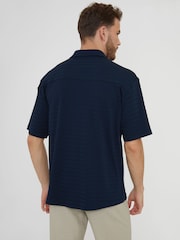 Threadbare Navy Textured Short Sleeve Cotton Shirt With Stretch - Image 2 of 4