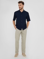 Threadbare Navy Textured Short Sleeve Cotton Shirt With Stretch - Image 3 of 4