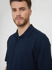 Threadbare Navy Textured Short Sleeve Cotton Shirt With Stretch - Image 4 of 4