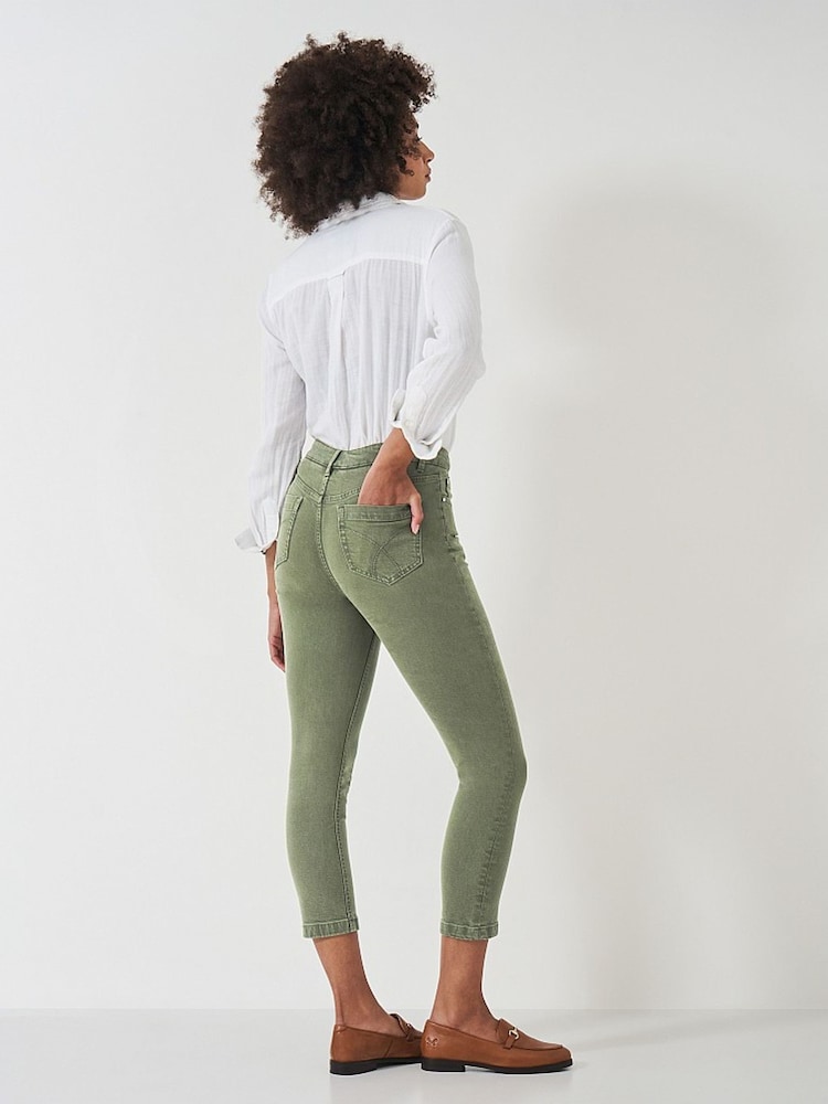 Crew Clothing Green Cropped Linen Blend Jeans - Image 2 of 4