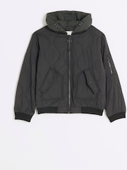 River Island Black Boys Hooded Light Weight Quilted Coat - Image 1 of 3