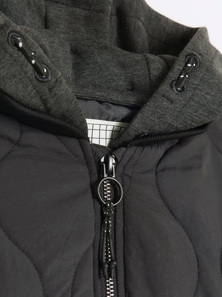 River Island Black Boys Hooded Light Weight Quilted Coat - Image 2 of 3